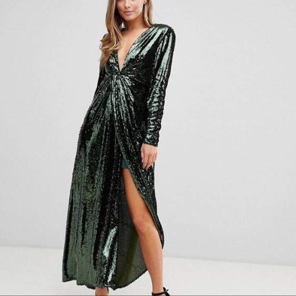 ASOS Dresses & Skirts - ASOS plunge asymmetric sequin maxi dress NWT